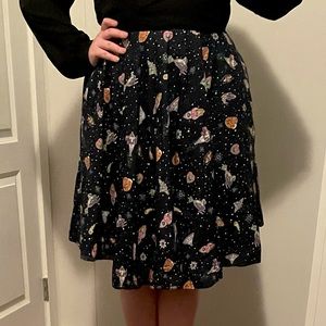 HellBunny XL / UK 16 Atomic Circle Skirt Alien Outer Space Print Vintage